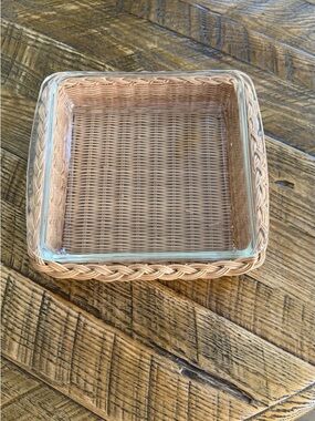 Vintage Pyrex Clear Glass 222 8” square with basket